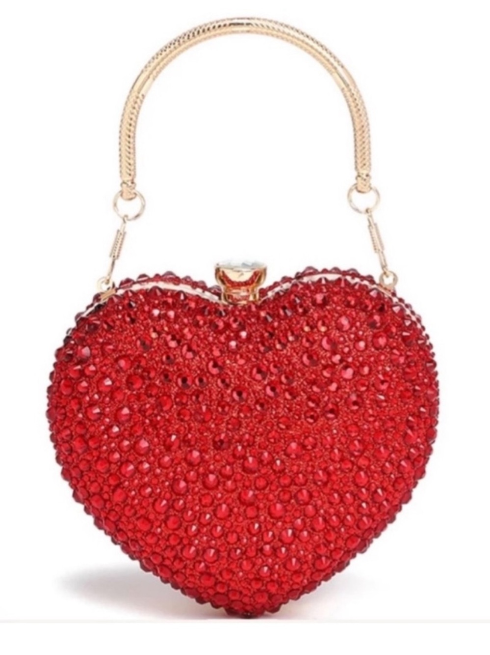 Ramla Red Crystal Heart Evening Bag - Sparkling Handheld Purse